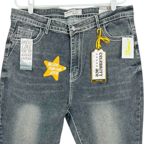 Celebrity Ace Women Black Grey Denim Jeans Junior Plus 18 Boot Cut High Rise NWT - Picture 3 of 12